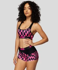 PSD Underwear Neon Pink Drip Check Sports Bra
