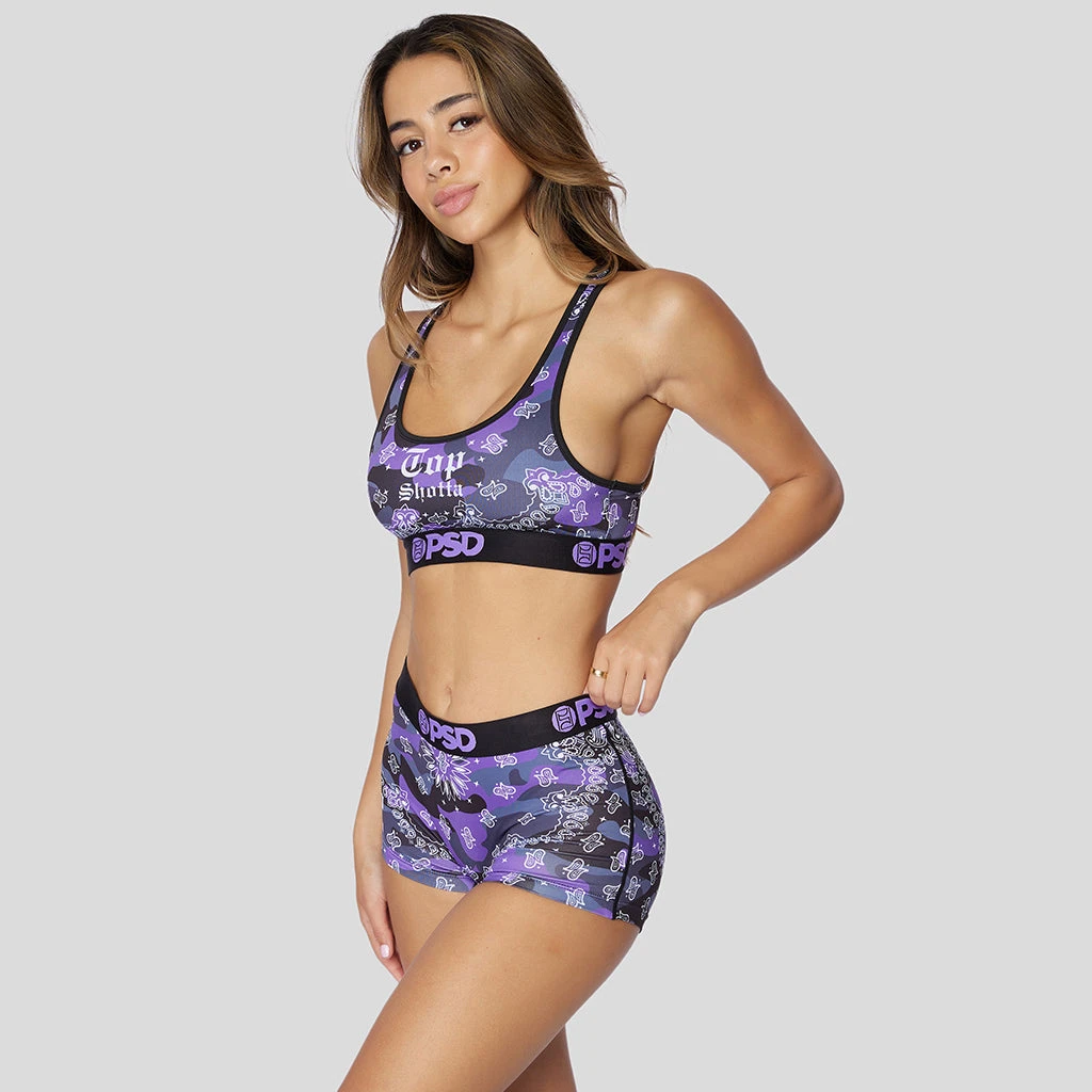 PSD Underwear NLE Choppa - Fresh Bandana Purple Sports Bra 2 PSD Underwear NLE Choppa - Fresh Bandana Purple Sports Bra